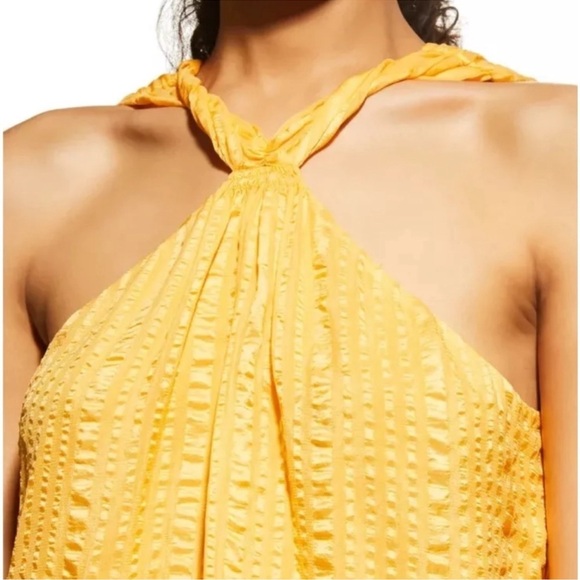 Frame Draped Crinkle Silk Halter Neck Top in Kumquat Yellow - Picture 2 of 11
